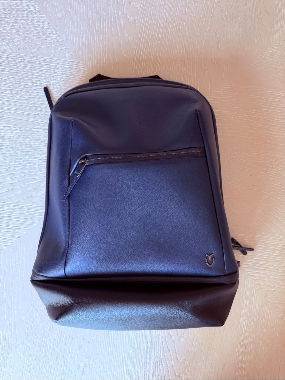 Vessel brand Men's Navy Faux-Leather Backpack with Front Zip Pocket